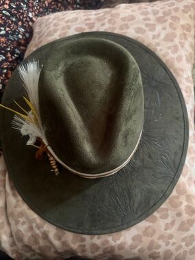 Men's Olive Felt Fedora Hat with Feather Accent